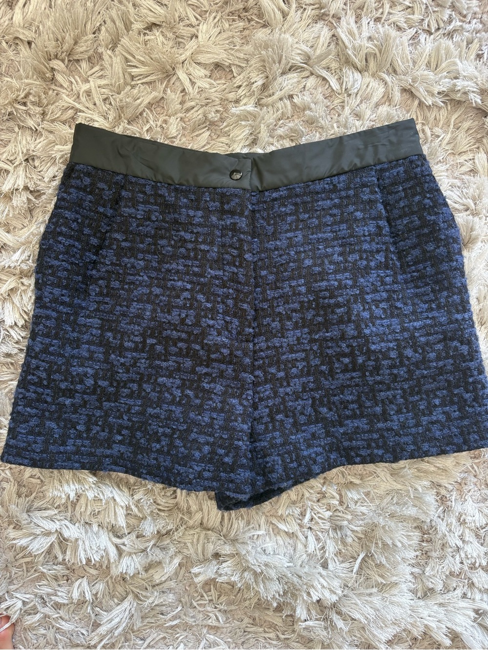 Sandro Navy and Black Textured Dress Shorts